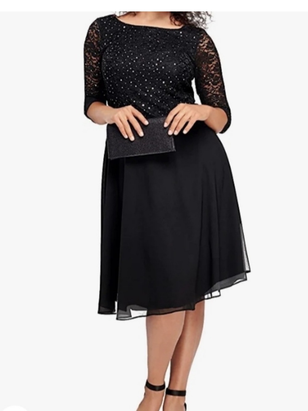 Roaman’s Lace Chiffon Cocktail Formal Dress Black 32W